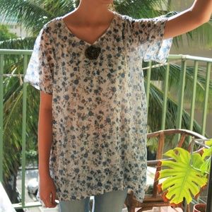 Women's Floral short sleeve tops / blue